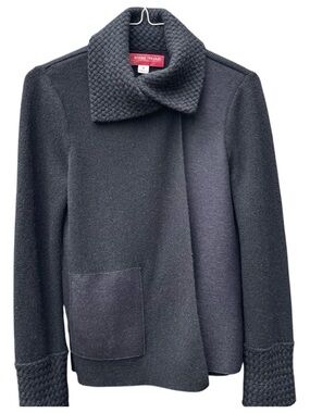 Beyond Threads Asymmetric Cardigan M Black Alpaca Wool Lagenlook Funnel Neck